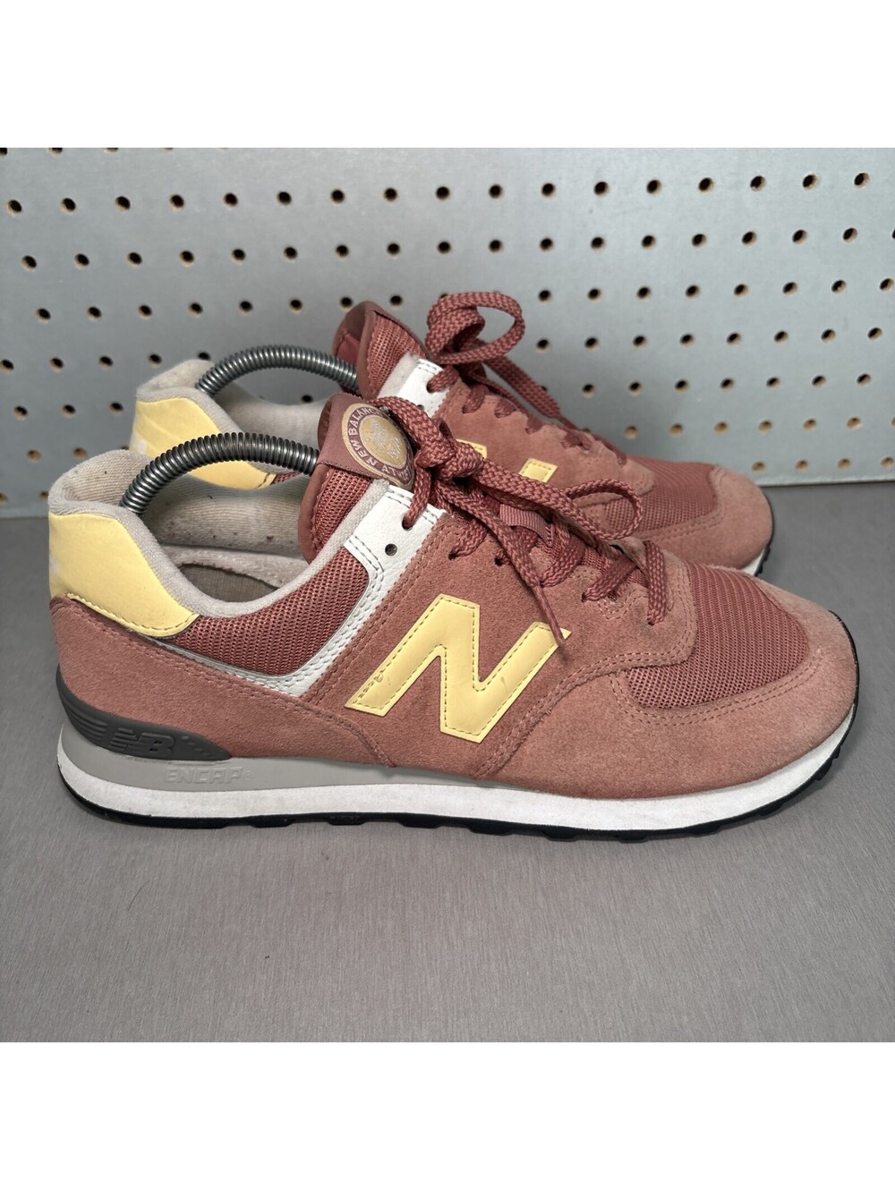 New Balance 574 Shoes Womens Sz 12 Pink Yellow Washed Henna Sneakers Classic